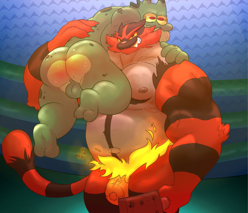 amphibia anthro barrel_the_brave crossover furry gay haxsmack incineroar male male/male male_only pokémon_(species) pokemon straight_hair tagme yaoi