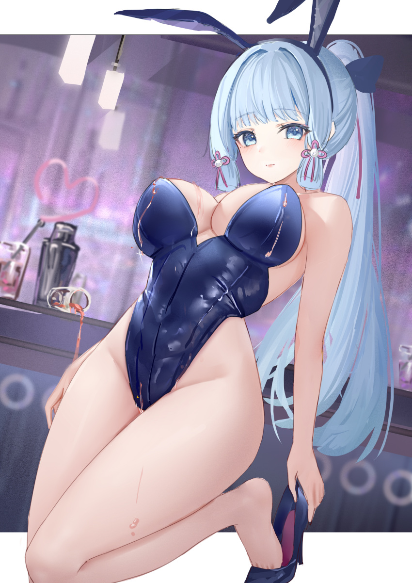 1girls big_breasts blue_eyes blue_hair bunny_ears bunnysuit female female_only genshin_impact hi_res highres kamisato_ayaka large_breasts leotard loki1998 long_hair looking_at_viewer ponytail solo solo_female thick thick_thighs voluptuous