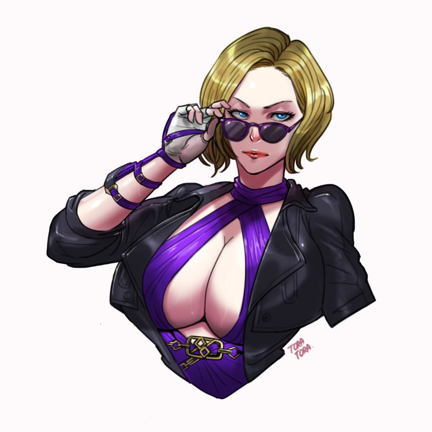 adjusting_eyewear adjusting_glasses adjusting_sunglasses big_breasts blonde_hair blue_eyes breasts busty cleavage cleavage_cutout dress eyewear female female_focus female_only hourglass_figure jacket large_breasts lipstick looking_over_eyewear looking_over_glasses looking_over_sunglasses makeup namco nina_williams sunglasses sweat tagme tekken tekken_1 tekken_2 tekken_3 tekken_4 tekken_5_dark_resurrection tekken_6_bloodline_rebellion tekken_7 tekken_8 tekken_blood_vengeance tekken_bloodline tekken_tag_tournament tekken_tag_tournament_2 tekken_the_motion_picture text tinted_eyewear tora_tora