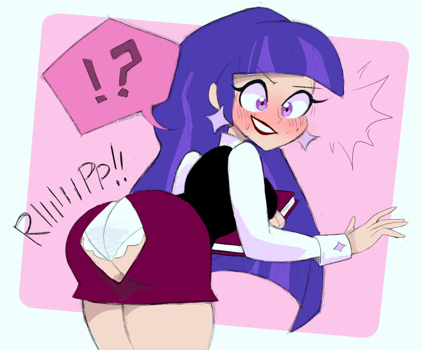 1girls accidental_exposure artist_request ass big_ass blush dc dc_comics dc_super_hero_girls embarrassed embarrassed_underwear_female euf female female_only light-skinned_female panties ripped_clothing source_request sweat thick_thighs wardrobe_malfunction wide_hips zee_zatara