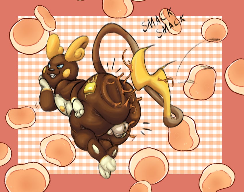 anthro ass balls big_butt butt_slap butter chubby_male dairy_products food food_fetish food_play genitals grin humanoid_genitalia humanoid_penis kentuckiyucki male maple_syrup nintendo nipples overweight overweight_male pancake penis pok&eacute;mon pok&eacute;mon_(species) raichu sharp_teeth shiny_alolan_raichu shiny_pok&eacute;mon short_stack slap smack_(sound_effect) smacking_ass smile smug solo spanking spanking_butt syrup tail teeth text