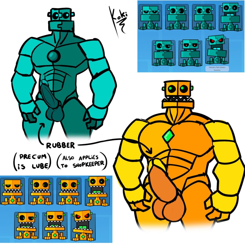 2boys absurd_res balls bara big_penis blue_body blue_eyes duo emerald_(gem) gay gem genitals geometry_dash green_eyes hi_res humanoid koki_1 machine male muscular muscular_male no_humans non-human not_furry orb penis potbor potbor_(geometry_dash) robot robot_humanoid robtop robtopgames scratch_(geometry_dash) solo video_games yellow_body