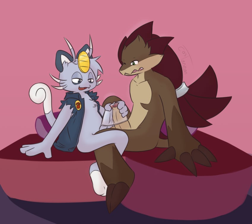 alolan_form alolan_meowth dozer_(meowth) duo foreskin frottage genitals male male/male masturbation meowth mutual_masturbation nintendo penis pokemon pokemon_(species) regional_form_(pokemon) sex shared_condom tanean