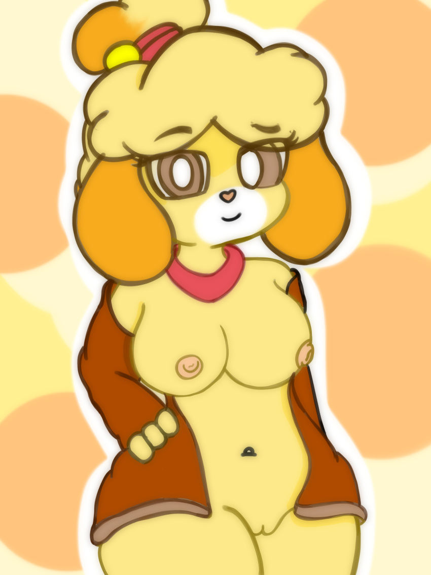 absurd_res animal_crossing anthro canid canine canis crolims domestic_dog female hi_res humanoid isabelle_(animal_crossing) mammal nintendo non-human_areolae solo