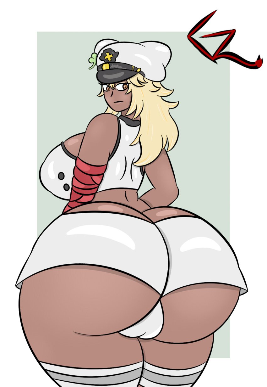 ass ass_focus big_ass big_butt dark-skinned_female dark_skin ghagalaz guilty_gear guilty_gear_strive hat huge_ass ramlethal_valentine simple_background