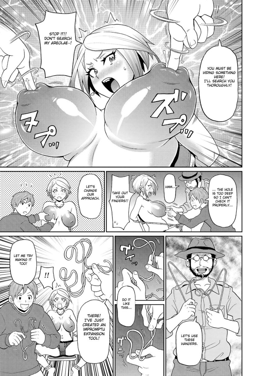 2boys areolae big_areolae big_nipples blush bondage breasts comic comically_large_areolae earrings english english_text eyelashes fangs female holding_breast huge_areolae huge_nipples inverted_nipples japanese_text john_k._pe-ta lactation manga necklace nipple_fingering nipple_penetration nipples sweat