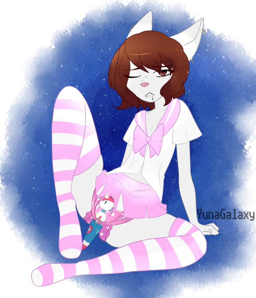 1boy 2018 absurd_res brown_eyes brown_hair color commission crossdressing diaper digital_media_(artwork) forced_orgasm furry furry_only fuyu_graycen hybrid original pink_skirt pull-up_diaper sailor_uniform sex_toy sissy striped_legwear thighhighs tokidoki_wand vibrator wand_vibrator white_fur yunagalaxy