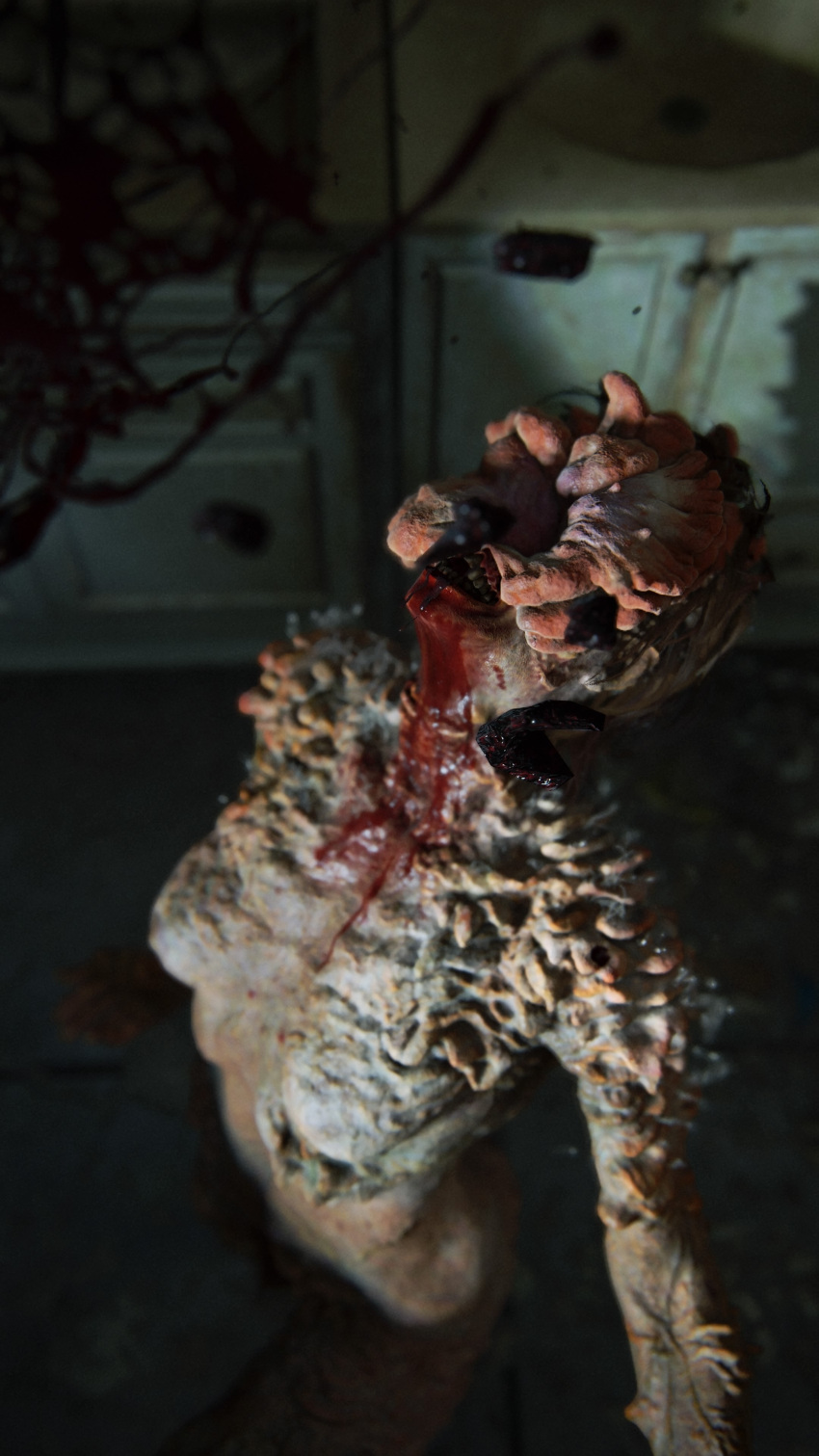 3d breasts brown_hair clicker cordyceps eyeless female female_only fungus hair infected monster monster_girl naughty_dog nightmare_waifu nipples nude open_mouth screencap simple_background solo sony_interactive_entertainment teeth the_last_of_us the_last_of_us_2 tongue veins