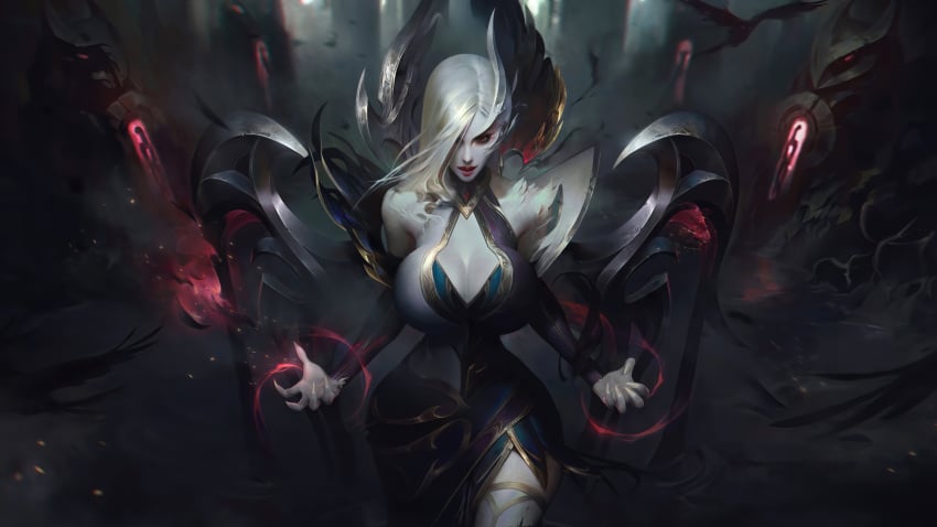 3rd_party_edit alternate_breast_size coven_morgana eclipse_series grey_skin huge_breasts league_of_legends morgana official_artwork_edit riot_games sutton184_edits white_hair wide_hips