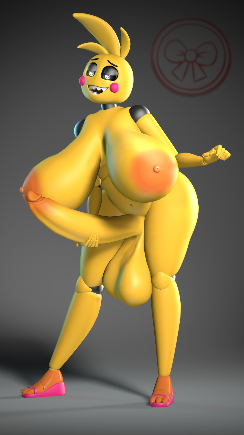 1girls 3d animatronic big_breasts big_penis chicken female five_nights_at_freddy's five_nights_at_freddy's_2 futa_only futanari hyper_breasts hyper_penis revhearts robot toy_chica_(fnaf) toy_chica_(love_taste) yellow_skin