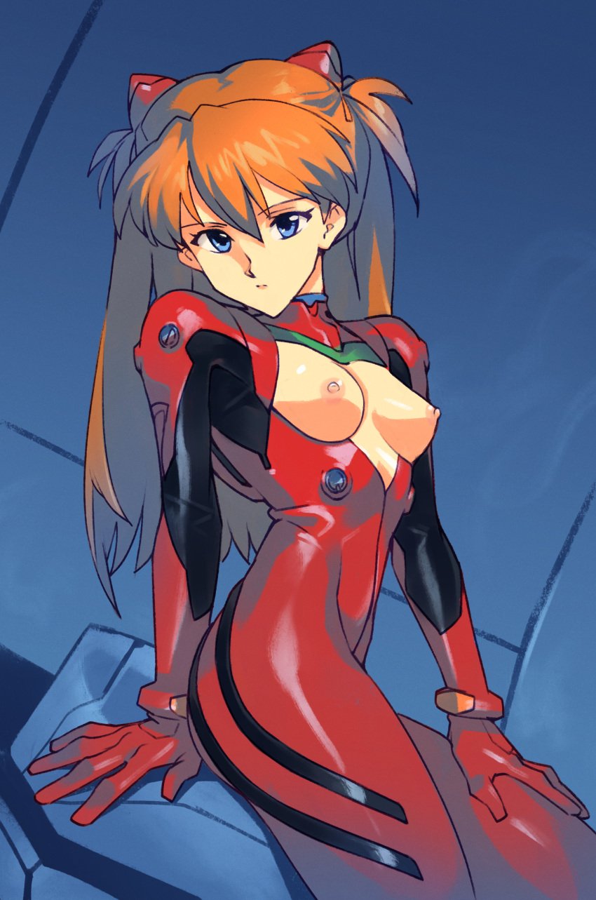 asuka_langley_sohryu bare_breasts blue_eyes bodysuit breasts breasts_out cleavage_cutout cockpit entry_plug functionally_nude neon_genesis_evangelion nipples optionaltypo orange_hair partially_nude pilot_suit plugsuit solo staring_at_viewer twintails