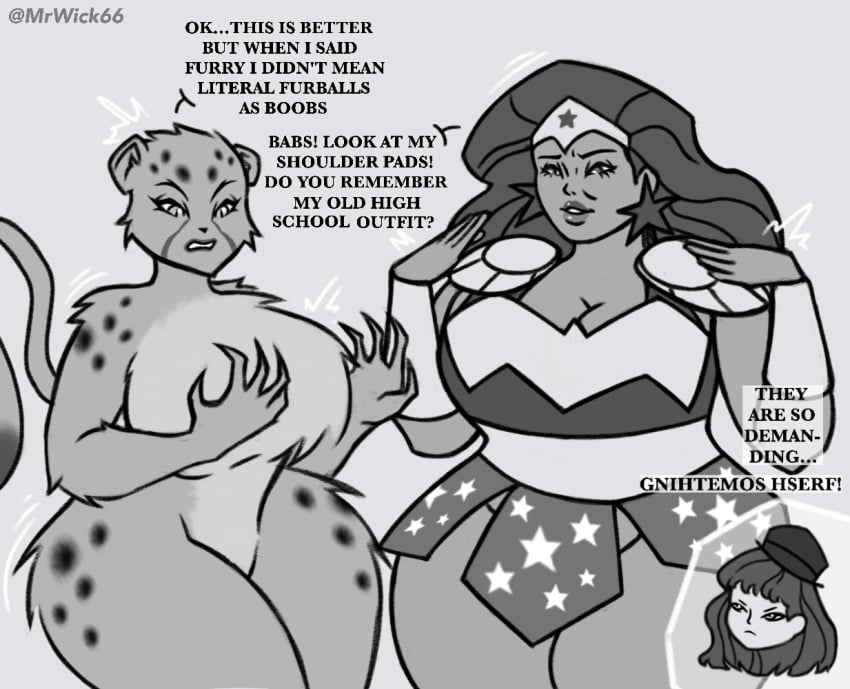 1girls actress amazon amazonian anthro anthro_only barbara_ann_minerva big_breasts black_and_white black_hair blue_eyes bracelet breast breasts busty cheetah cheetah_(dc) comic comic_page curvy dark_magic dark_magical_girl dc dc_comics dc_super_hero_girls diana_prince ears_up english_text exposed_pussy feline feline_ears feline_humanoid feline_pussy female female_focus female_only fur green_eyes hard_nipples hips magic magic_user magical_girl mature mature_female monochrome mrwick seductive slightly_chubby solo spots tail talking_to_viewer text tiara tophat villain villainess voluptuous wide_hips wonder_woman wonder_woman_(series) zatanna zatanna_zatara