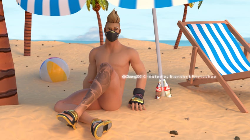 1boy 2019 ass ass barely_visible_genitalia barely_visible_penis beach ckang2021 drift_(fortnite) fortnite male_only muscular muscular_male solo solo_male