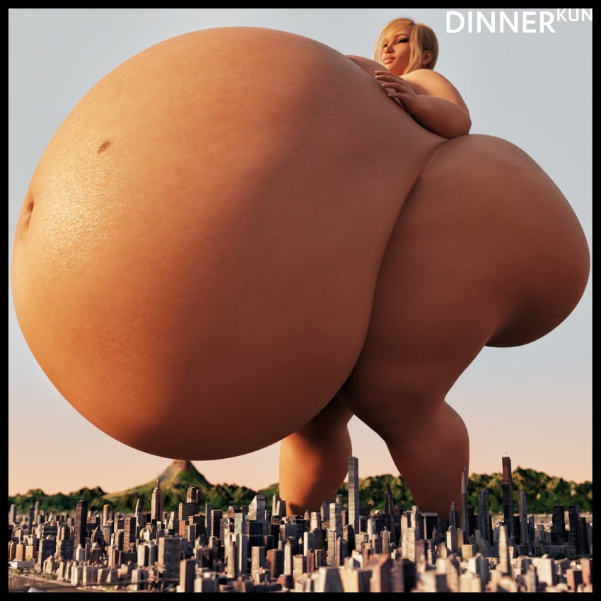 1girls 3d ass belly big_ass big_belly celica_(dinner-kun) city colossal_belly dinner-kun female giantess huge_ass huge_belly hyper hyper_ass hyper_belly massive_belly nude nude_female