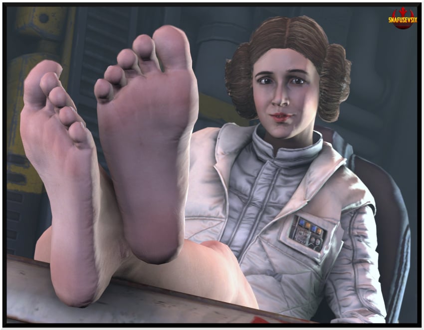 1girls 3d barefoot brown_hair chair clothing eyes feet feet_on_table female female_only foot_fetish front_view hair_bun hoth human human_only jacket light-skinned_female light_skin lips looking_at_viewer on_chair open_eyes partially_clothed princess_leia_organa sfm sitting snafusevsix soles solo source_filmmaker star_wars table the_empire_strikes_back watermark winter winter_clothes