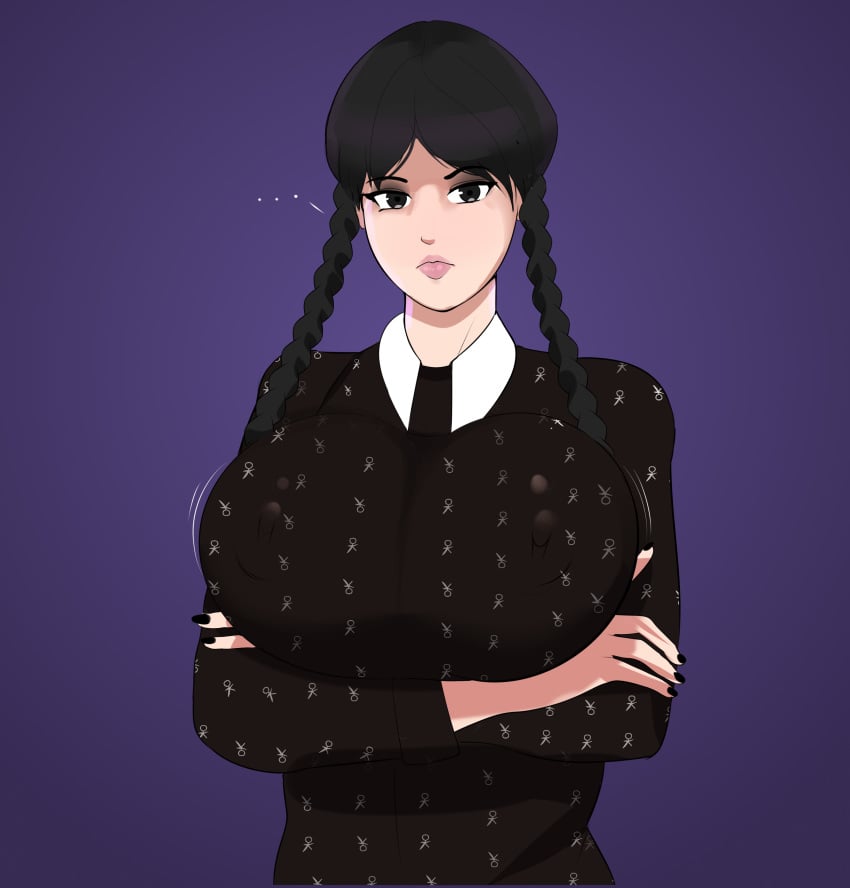 &hellip; 1girls big_breasts black_fingernails black_hair black_nail_polish braided_hair breasts celebrity clothed clothed_female expressionless female female_only fully_clothed g3mma goth goth_girl large_breasts looking_at_viewer nail_polish nipples_visible_through_clothing real_person solo solo_female the_addams_family wednesday_addams