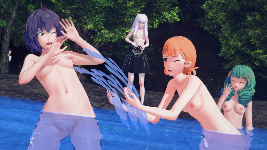 1boy 3d 4girls annette_fantine_dominic behind_tree being_watched bernadetta_von_varley blue_eyes breasts completely_nude completely_nude_female covering_face felix_hugo_fraldarius female fire_emblem fire_emblem:_three_houses flayn_(fire_emblem) forest green_hair jollyoldsoldier koikatsu light-skinned_female light_skin long_hair lysithea_von_ordelia male multiple_girls navel nintendo nipples nude orange_hair partially_clothed partially_submerged peeping pond ponytail purple_eyes purple_hair pussy short_hair short_twintails skinny_dipping small_breasts smile splashing surprised topless tree uncensored undressing voyeur watching water wet wet_body wet_skin white_hair