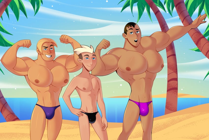 3boys abs bara beach big_muscles big_nipples big_pecs black_hair blonde_hair brick_flagg bulge dark-skinned_male dark_skin disney erect_nipples flexing gay hair huge_muscles huge_pecs human hunk jock josh_mankey kim_possible larger_human larger_male light-skinned_male light_skin male male/male male_only muscular muscular_human muscular_male navel nipples pecs penis sand senor_senior_junior size_difference smaller_human smaller_male speedo speedo_only swimsuit topless topless_male water yaoi yuunsfw