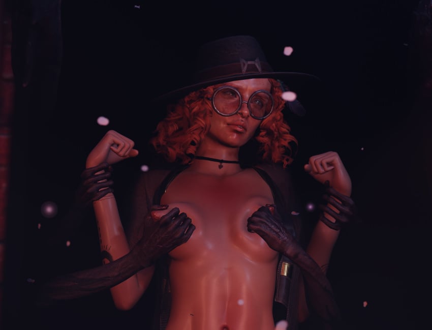 3d breast_grab closet dbd dead_by_daylight gl1tch_3d glasses mikaela_reid molestation nipple_play red_hair the_dredge