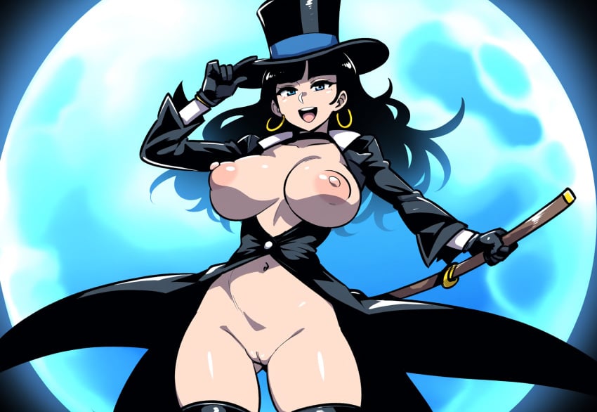 1girls ai_generated almost_naked big_breasts black_hair dc dc_comics female hat large_breasts mullon nipples novelai nude pussy superheroine zatanna