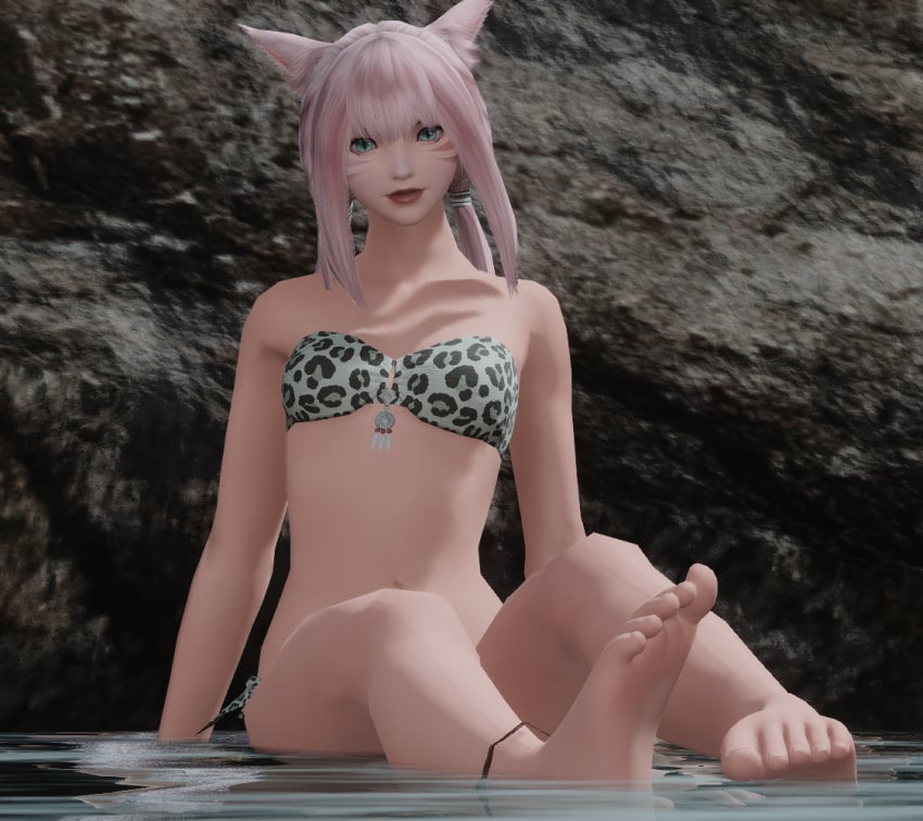 bikini_top cat_ears catgirl coeurl cute feet feline female_only final_fantasy_xiv l&#039;aleche oc solo_female