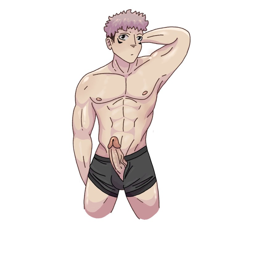 abs boxers briefs itadori_yuuji jujutsu_kaisen male male_only muscles muscular penis poking_out solo