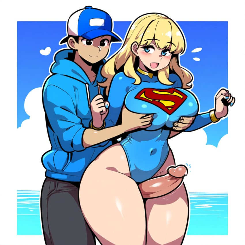 1boy 1girls ai_generated alien alien_girl big_penis blonde_hair dc dc_comics grabbing grabbing_from_behind kara_zor-el kryptonian long_hair mullon novelai supergirl superheroine thick_thighs thigh_sex thigh_sex thighs