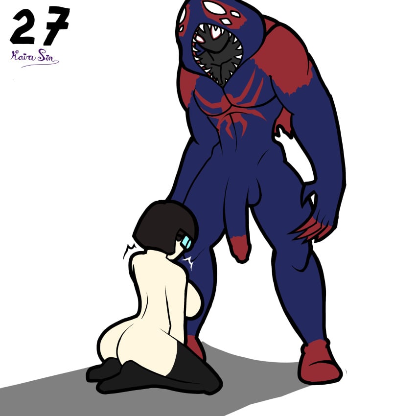 big_ass big_penis bigger_dom bigger_male dick_out glasses imminent_impregnation imminent_sex invincible invincible_(comics) kairasin kneeling_female miles_morales monster_male monster_on_female muscular_male naked_thighhighs scared shaking simple smaller_female spider-man:_across_the_spider-verse submissive_female superheroine terra_grayson thighhighs venom_(marvel)