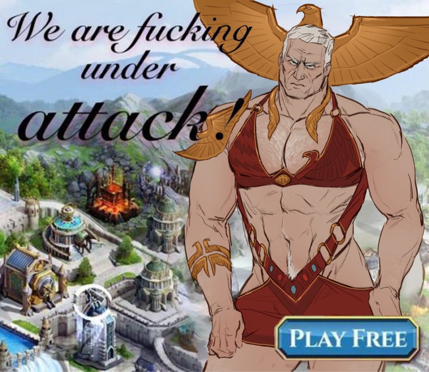 1boy ad_reference crossdressing frown male_only mobile_game_ad parody pencilbrusch primarch red_bikini rogal_dorn warhammer_(franchise) warhammer_40k white_hair