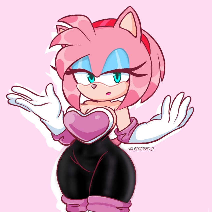 amy_rose amy_rouge amy_the_bat bodysuit breasts neckline rouge_the_bat_(cosplay) sonic_(series) spandex_suit