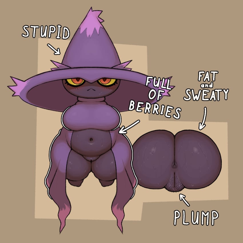 anus belly big_breasts blush chubby chubby_female dark_skin fat fat_ass female female_only keelpowah mismagius navel overweight plump_labia pokemon pokemon_(species) pubic_hair pubic_stubble pussy shortstack solo sweat sweatdrop sweating sweaty text thick_thighs wide_hips