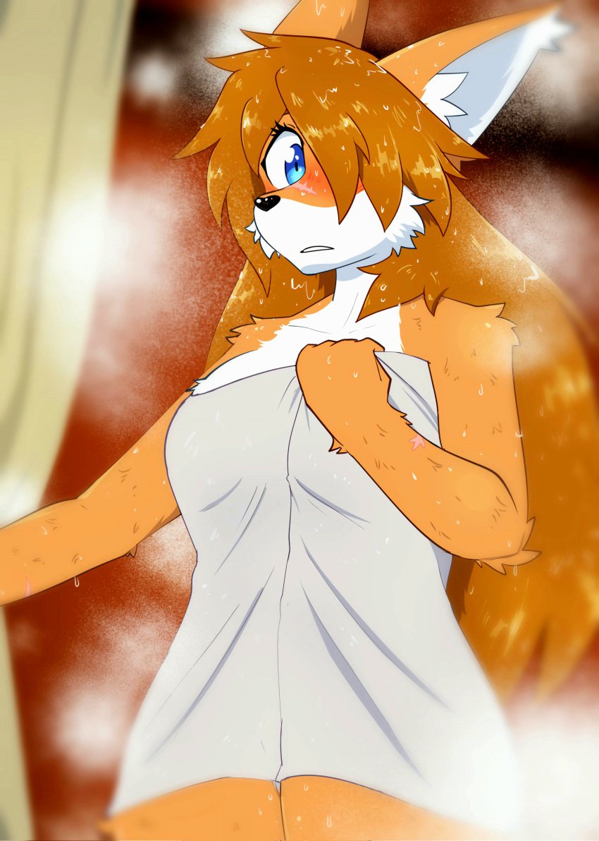 1girl 1girls after_bath anthro artist_request bath blue_eyes blush blushing brown_hair canid canid_humanoid canine canine_humanoid cyberconnect2 female fluffy fox_ears fox_humanoid furry genderbend genderbent genderswap genderswap_(mtf) high_quality high_resolution highres little_tail_bronx long_hair looking_at_viewer non-human orange_body orange_fur red_savarin rule_63 scar scar_on_arm scar_on_snout scarlett_savarin scars solatorobo solatorobo:_red_the_hunter_(game) solo solo_female source_request steam tagme towel towel_only unknown_artist wet wet_body wet_fur wet_hair