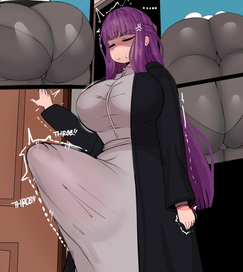 1futa bulge clothed clothing erection erection_under_clothes fern_(sousou_no_frieren) fladdykin frieren fully_clothed futa_only futanari gigantic_penis huge_ass huge_breasts huge_cock long_hair pantylines purple_hair solo_futa sousou_no_frieren tenting