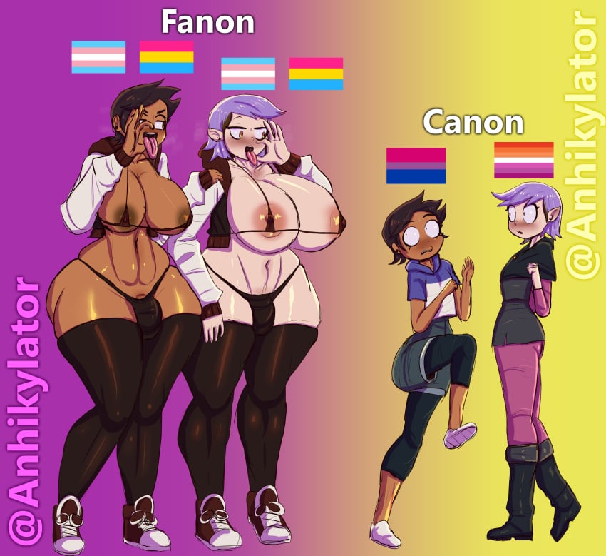 2dickgirls 2girls ahe_gao amity_blight anhikylator big_breasts bisexual_pride_colors canon_vs_fanon clothed clothing dark-skinned_female dickgirl female futanari hourglass_figure lesbian_pride_colors light-skinned_female light_skin luz_noceda mostly_nude pansexual_pride_colors tagme the_owl_house thick_thighs thighhighs transgender_pride_colors wide_hips