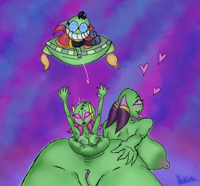 anal_vore anus areolae ass big_breasts big_butt cackletta cum digital_media_(artwork) duxeite ears_down fawful femengumisi glasses green_anus green_penis green_skin hands_up heart horns mario_(series) orgasm panic pink_eyes signature simple_background sinking spread_ass teeth thumbs_up tongue