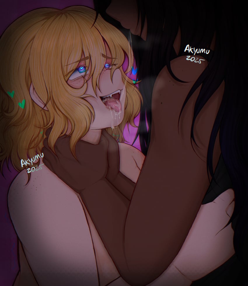 after_oral akyumu begging blonde_hair cas_(akyumu) choking chubby chubby_femboy couple cum cum_in_mouth cum_in_throat dark-skinned_male dark_hair dark_skin dark_skinned_femboy eager fat fat_femboy femboy femboy/femboy femboy_on_femboy girly grabbing_neck grabbing_shirt heart-shaped_pupils hypnosis interracial interspecies male/male male_only manhandling milo_(akyumu) open_mouth panting saliva saliva_string saliva_trail spit spitting spitting_in_mouth submissive submissive_male tongue tongue_out trembling