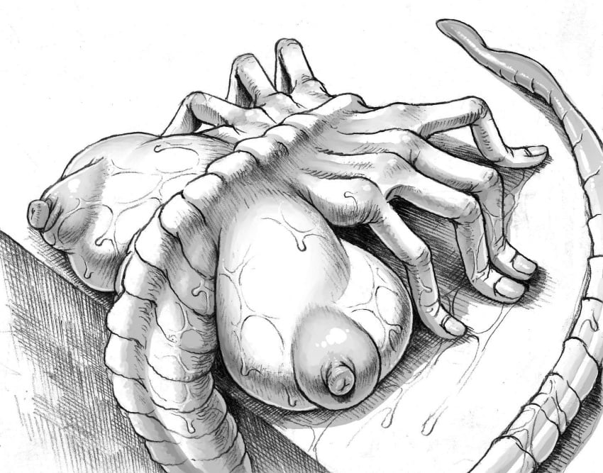 alien alien_(franchise) breasts crotchhugger double_deck facehugger monochrome monster wtf