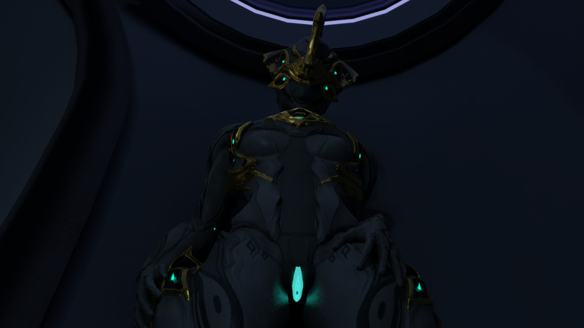 3d dark_lighting glowing_genitalia glowing_pussy hollowhelmet looking_down nyx_(warframe) nyx_prime_(warframe) warframe