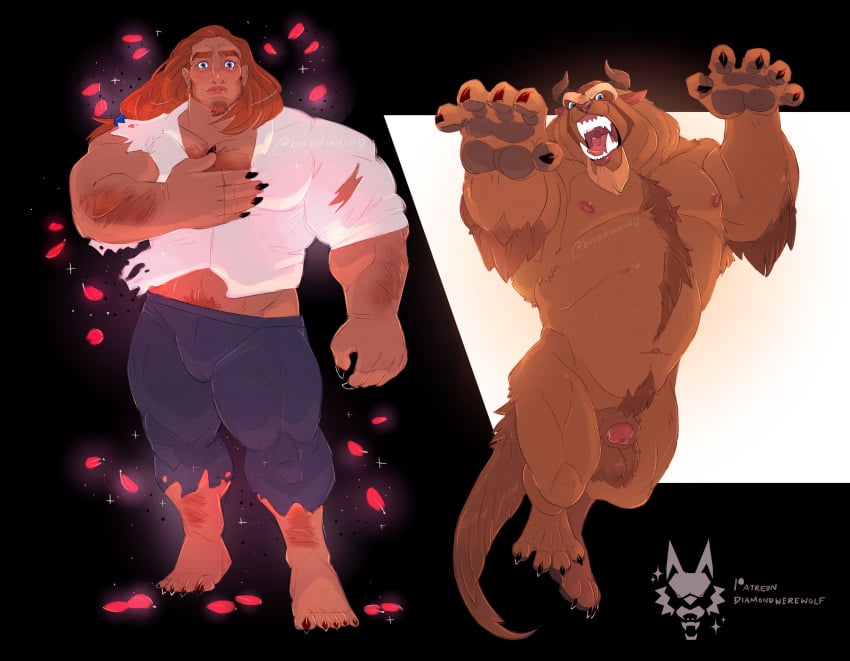 absurd_res anthro beast_(disambiguation) beast_(disney) bitediamond diamondwerewolf disney duo hi_res human male male_only mammal solo