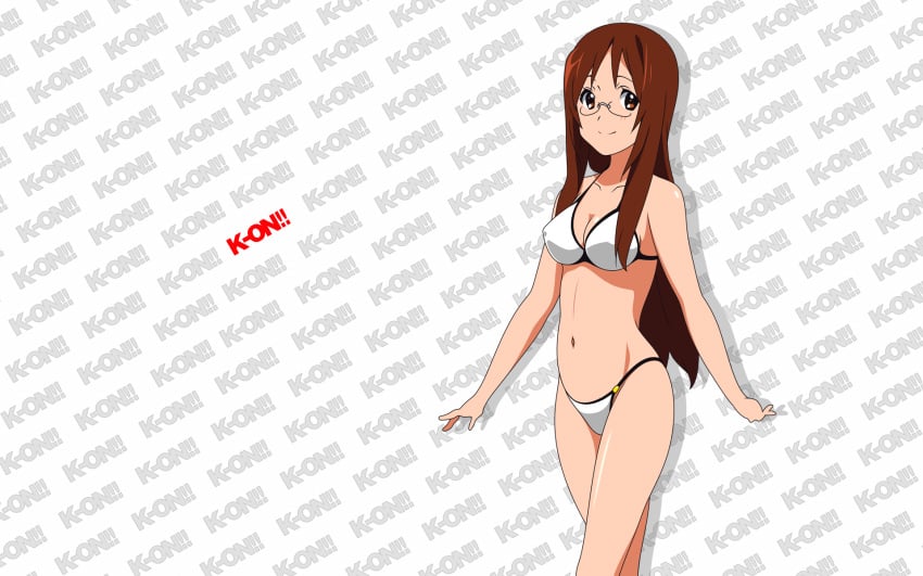 big_breasts bikini k-on! looking_at_viewer slim_body spectacles standing string_bikini yamanaka_sawako