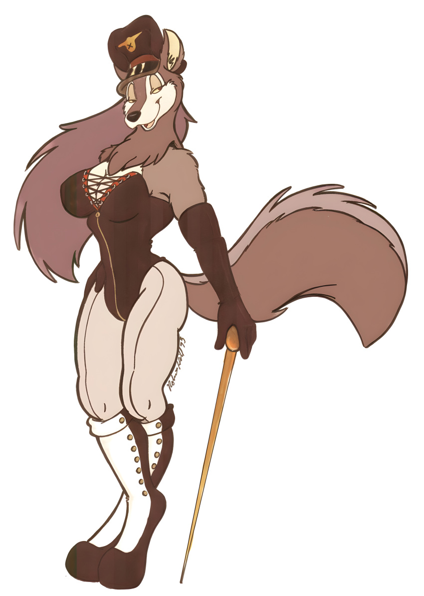 1990s 1993 1girls 20th_century color dominatrix furry furry_only grey_fur latex military_cap original original_character traditional_media_(artwork) vawlkee walking_cane wolf wolf_girl