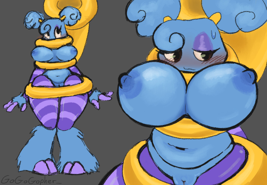 1girls big_breasts blue_body blush bomb breast_expansion breasts cute gogogopher instrument my_singing_monsters my_singing_monsters:_dawn_of_fire nude pomily pussy solo sooza sousaphone thick_ass thick_thighs tight_gaucamole