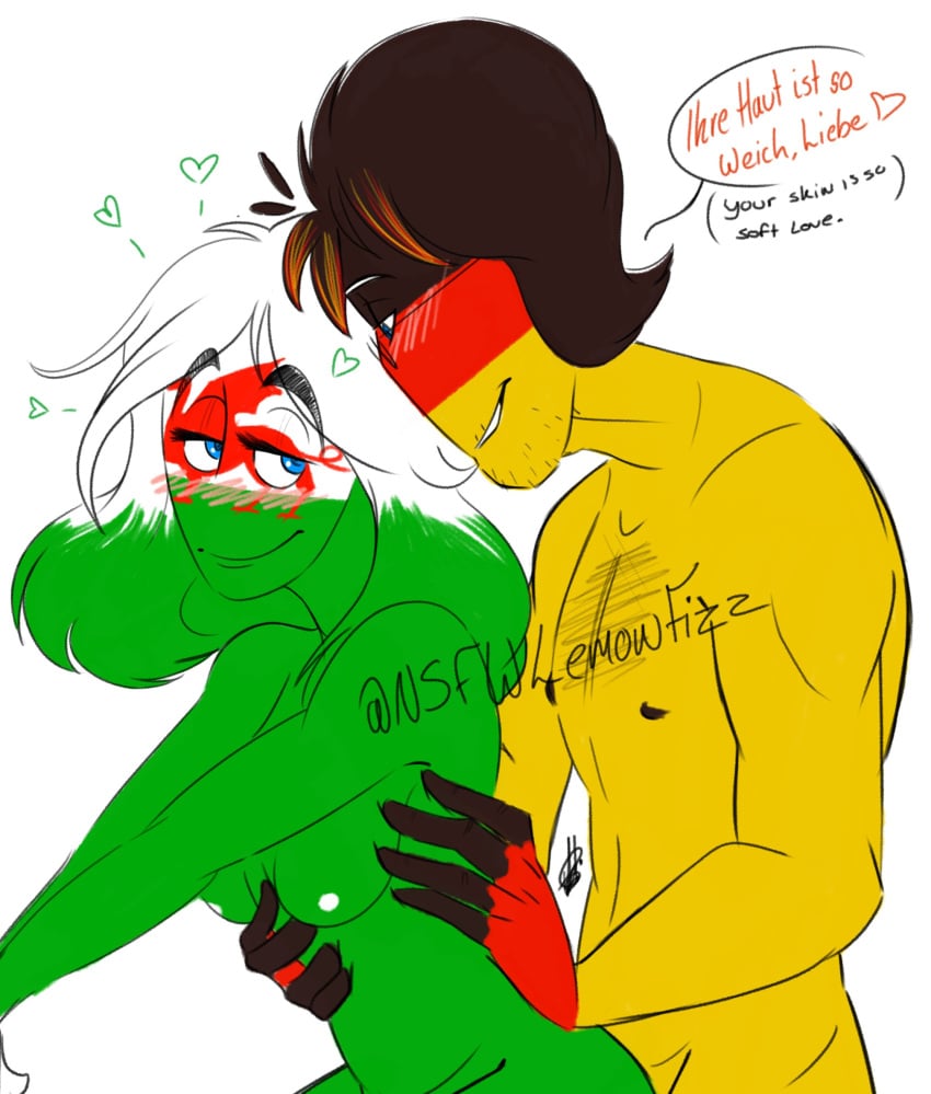 1boy 1girls black_hair countryhumans countryhumans_girl english_text germany_(countryhumans) heart medium_hair nsfw-lemonfizz short_hair text two_tone_hair wales_(countryhumans)