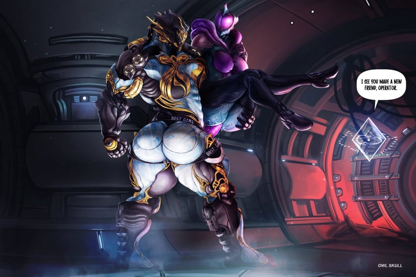 dat_ass dialogue fists_clenched fog high_heels hildryn_(warframe) holding_partner huge_butt humanoid lifted muscles muscular muscular_arms muscular_female muscular_thighs owlskull6 penetration robot_humanoid saryn_(warframe) spaceship strap-on thick_thighs warframe yuri