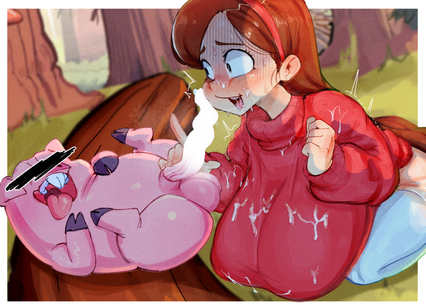 1animal 1girls after_fellatio after_oral aged_up animal_genitalia animal_penis balls big_balls big_breasts blush blushi_0 braces breasts brown_hair censored censored_penis cum cum_on_breasts cum_on_clothes cum_on_face embarrassed gravity_falls huge_breasts long_hair mabel_pines penis pig pig_penis size_difference smaller_male surprised testicles waddles zoophilia