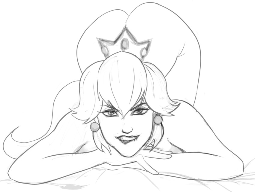 biting_lip biting_own_lip black_and_white mario_(series) multthedolt princess_peach sketch solo