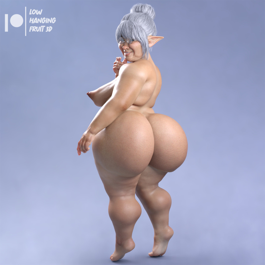 1girls 3d areolae bar bedroom_eyes big_ass breasts bun_hair daz3d dazstudio dilya_farlee_(lhf3d) elderly_female elf elf_ears elf_female fantasy feet gilf glasses granny gray_hair large_ass large_breasts looking_at_viewer lowhangingfruit3d_(artist) mature mature_female nipples nude old older_female pinup pointy_ears sagging_breasts solo solo_female solo_focus thick_ass wide_hips