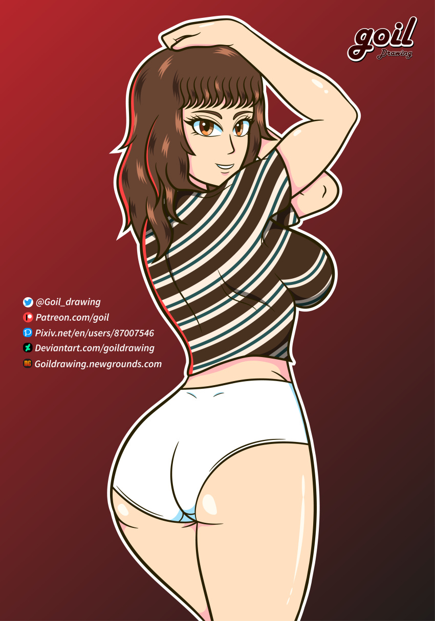 1girls brown_eyes brown_hair female female_only goil_drawing joyce_byers milf mother series stranger_things underwear underwear_only white_panties