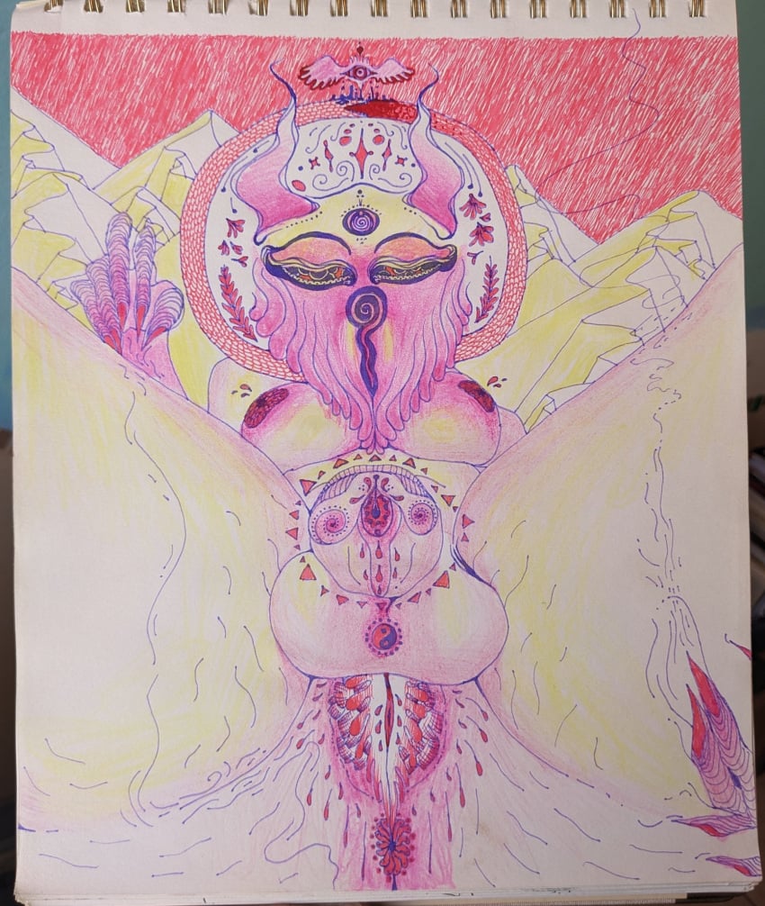 anus ass baphomet_(deity) bedroom_eyes big_breasts big_nipples bodily_fluids breasts buddhism colorful deity demon elemental_creature flora_fauna flower_(anatomy) genital_fluids genitals herm hi_res hypnotic_eyes hypnotizing_viewer intersex lactating looking_at_viewer lying magic male_focus narrowed_eyes nipples on_back penis plant presenting presenting_anus presenting_hindquarters presenting_pussy psychedelic public_domain pussy pussy_juice religion seductive solo spirit traditional_media_(artwork) what wm