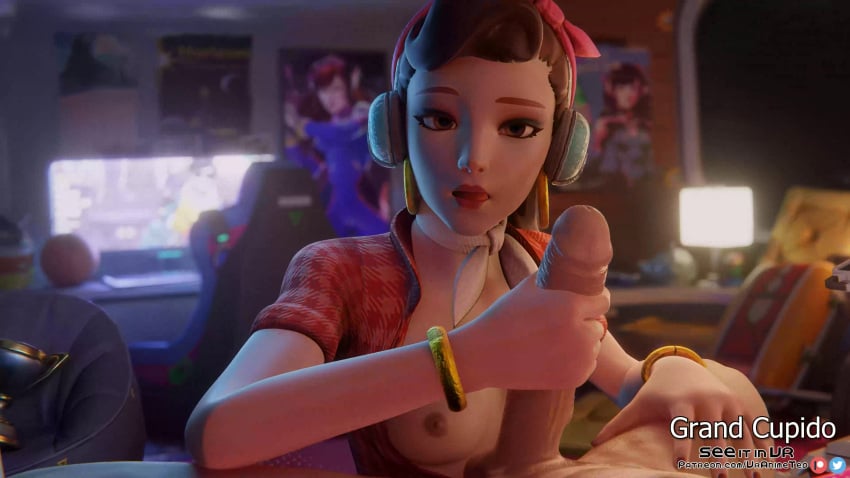 1boy 1girls 3d animated ass bouncing_breasts breast breasts brown_hair cruiser_d.va d.va doggy_style grand_cupido handjob looking_at_viewer no_sound overwatch penis pov pussy sfm tagme uncensored virtual_reality vranimeted